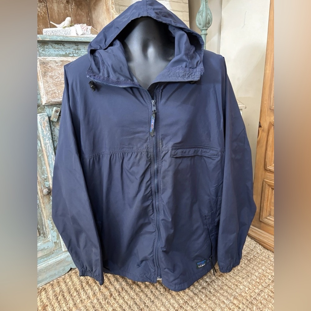 Vintage LL Bean Hooded Anorak Navy Blue Full Zip Jacket Windbreaker Mens 2X USA
